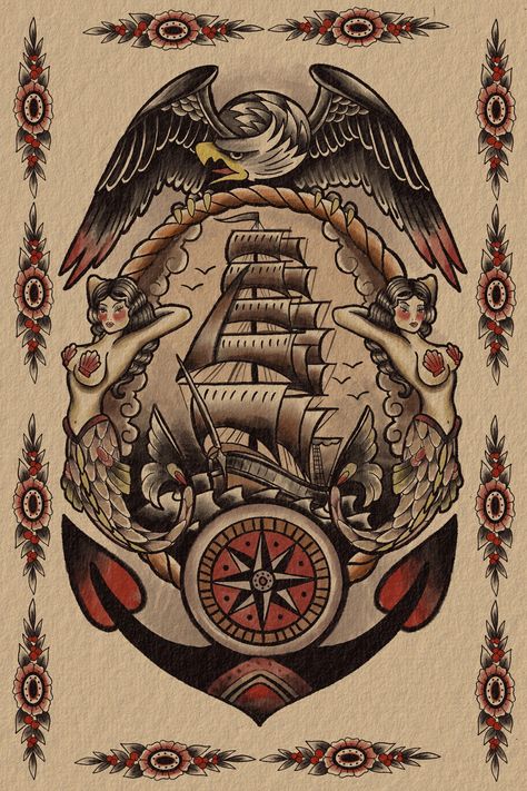 Traditional Nautical Chest Tattoo, American Traditional Tattoo Ship, Nautical Tattoo Sleeve Traditional, Old School Ship Tattoo Design, Traditional Stomach Tattoo Men, Nautical Back Tattoo, Warship Tattoo, Traditional Ship Tattoo Design, Traditional Clipper Ship Tattoo