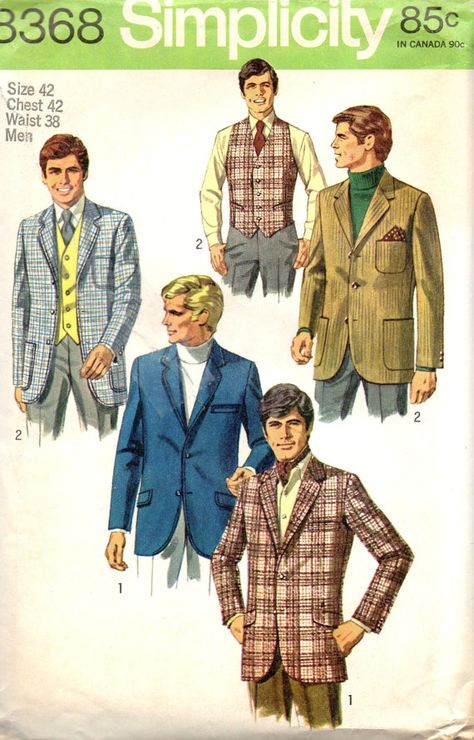 Simplicity 8368 1960s Mens Close Fitting Shaped Vest and Blazer vintage sewing pattern by mbchills, 60s Men, 70s Jacket, Blithe Spirit, Vest Sewing Pattern, Sewing Vintage, Blazer Pattern, Vintage Man, Little Shop Of Horrors, Vintage Mens Fashion