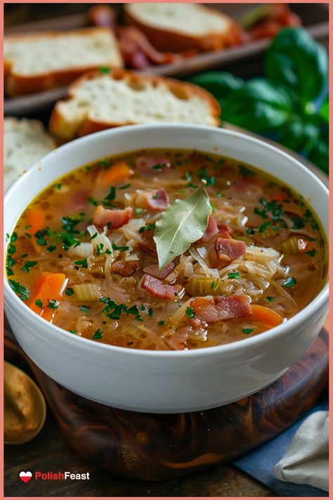 This traditional Polish sauerkraut soup is a comforting and hearty dish. Learn how to make this delicious Polish Kapuśniak, with this simple recipe! Polish Sauerkraut Soup (kapusniak), Polish Meals, Polish Sauerkraut, Polish Soup, Polish Dishes, Polish Foods, Stews Recipes, Ukrainian Food, Fermented Sauerkraut