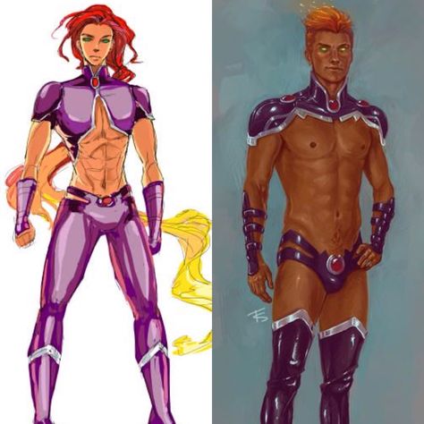 Male Version Of Starfire, Genderbent Starfire, Starfire Genderbend, Male Wonder Woman, Male Starfire, Boys Animation, Gay Halloween Costumes, Gay Costume, Superhero Suits