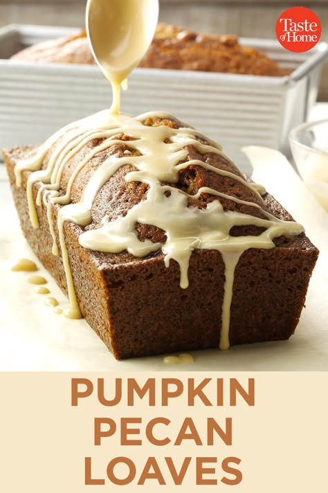 Pumpkin Pecan Loaves, Pumpkin Pecan Loaf, Pumpkin Bread With Pecans, Pumpkin Quick Bread, Pumpkin Pecan Bread, Pumpkin Bread Recipes, Loaf Breads, Pumpkin Cakes, Pecan Bread