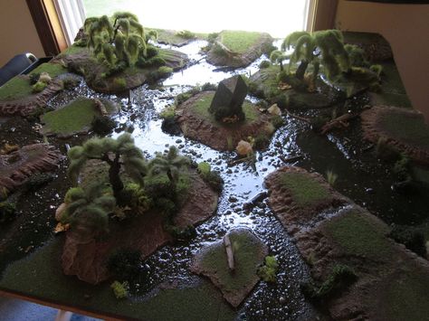 Swamp Board by Killdar.deviantart.com on @deviantART Swamp Terrain, Wargames Terrain, Fantasy Terrain, Warmachine Hordes, Miniature Terrain, Dnd Crafts, Wargaming Table, Dnd Minis, Warhammer Terrain