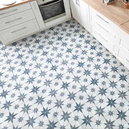 Merola Tile Cassis Stella 10" x 10" Porcelain Patterned Wall & Floor Tile | Wayfair Star Tile, Patterned Wall, Blue Floor, Merola Tile, Flooring Store, Porcelain Floor, Blue Bathroom, Bathroom Floor Tiles, Blue Tiles