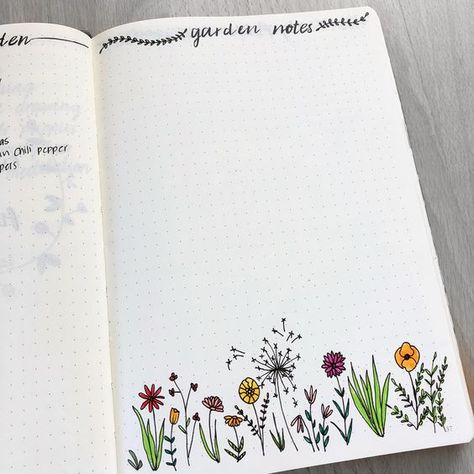 Bullet journal garden notes, flower doodles, flower drawing, plant doodles, plant drawing. | @yogis_bujo Flower Garden Drawing, Bullet Journal Calendrier, Plant Doodles, Plant Doodle, Boulet Journal, Garden Drawing, Plant Drawing, Trendy Flowers, Bullet Journal Inspo