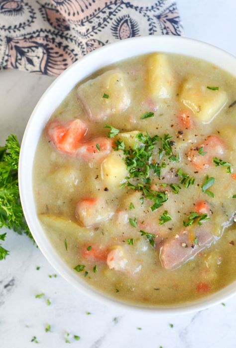 Creamy Ham And Potato Soup, Dairy Free Potato Soup, Gf Soups, Healthy Ham, Ham Chowder, Ham Soup Recipes, Ham Bone Soup, Ham And Potato Soup, Ham Potato