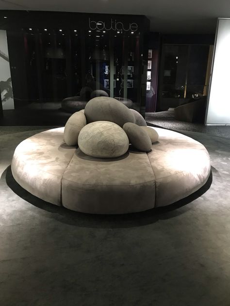 Circle Couch Round Sofa Living Rooms, Round Lobby Sofa, Semicircular Sofa, Grey Circular Sofa, Contemporary Rounded Sofa, Sofa Interior Design, Hall Sofa, Circle Sofa, Sofa Interior