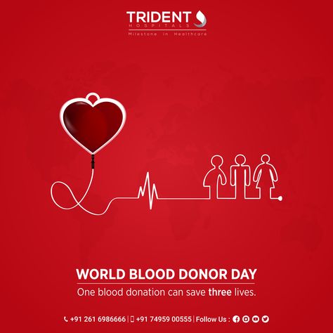 Give the gift of life to three people with one blood donation, pledge to donate and serve humanity on World Blood Donor Day.  #WorldBloodDonorDay #BloodDonation #SaveLives #DonateBlood #TridentHospitals World Blood Donor Day Creative Ads, World Blood Donor Day, Blood Donor Day, Fifa 22, Awareness Poster, Organ Donation, Blood Bank, Blood Donor, First Blood