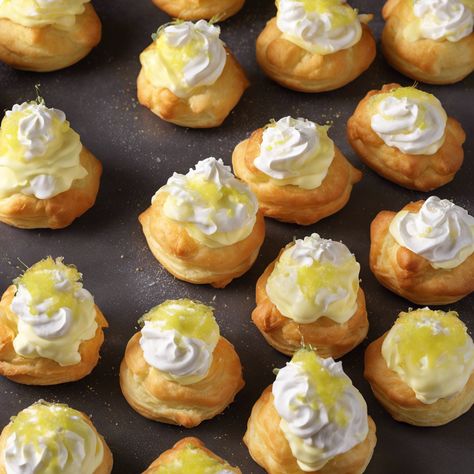 Luscious Limoncello Cream Puffs: A Zesty Delight – Cooking Italians Cream Puff Ideas, Limoncello Truffles, Zepolli Recipe, Creamy Limoncello Bars, Lemoncello Recipes Cookies, Limoncello Cream Puffs, Christmas Cream Puffs, Lemoncello Dessert, Lemon Cello Tiramisu