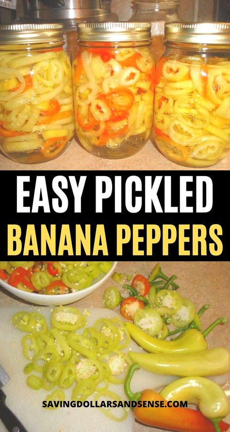 Easy Pickled Banana Peppers, Canning Banana Peppers, Recipes With Banana Peppers, Canning Peppers, Hot Pepper Recipes, Easy Pickling Recipes, Pickled Banana Peppers, Pickled Vegetables Recipe, Pickle Recipes Homemade