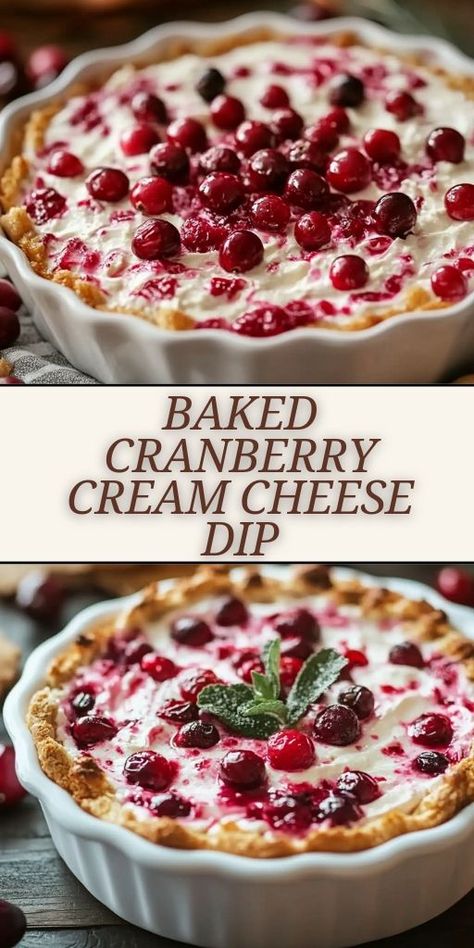 This baked cranberry cream cheese dip is the ultimate crowd-pleaser for any gathering! 🧀🍒 With a rich, creamy base and the perfect balance of sweet and tart cranberries, it’s an appetizer that will wow your guests. Perfect for Thanksgiving, Christmas, or any party. 🎉✨ Serve with crackers or veggies for a savory-sweet bite that’s addictive and delicious! #CreamCheeseDip #CranberryDip #HolidayAppetizers #PartyFood #BakedDip #CranberryRecipes #FingerFoods Cranberry Dip With Cream Cheese, Cream Cheese Cranberry Roll Ups, Cranberry Cream Cheese Bites, Cranberry Orange Cream Cheese Dip, Cranberry Appetizers Dip, Holiday Cranberry Dip, Recipes To Use Up Cream Cheese, White Cheddar Cranberry Dip, Cherry Cream Cheese Dip