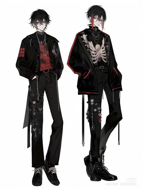 Oc Outfit Inspo Male, Male Horror Game Protagonist Outfits, Male Vtuber Outfit Ideas, Vtuber Design Male, Anime Boy Outfit Ideas, Anime Boy Outfits, Anime Boy Clothes, Demon Outfit Ideas, Outfit Ideas Drawing Male