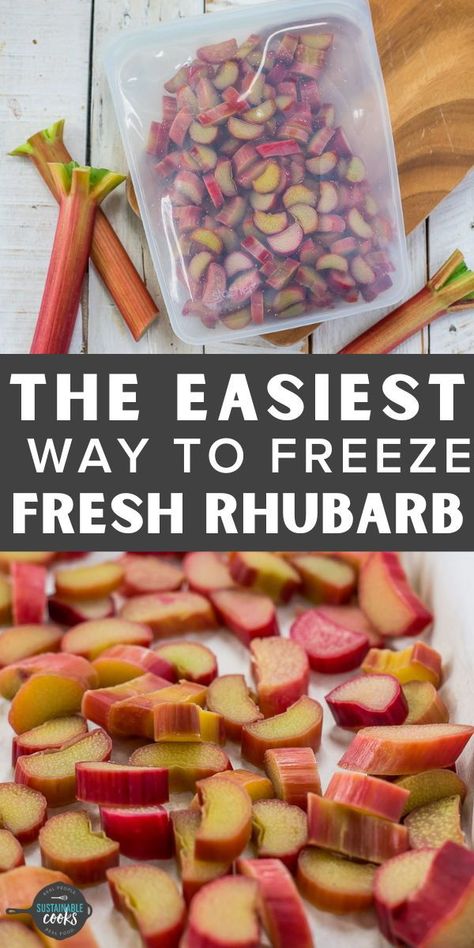 Learn all about freezing rhubarb to preserve this delicious short-season vegetable. A freezer stash of frozen rhubarb is great for creating amazing desserts and other dishes all year long. Freezing Rhubarb, Freeze Rhubarb, Growing Rhubarb, Homemade Fruit Leather, Preserving Recipes, Strawberry Rhubarb Crisp, Seasonal Eating, Rhubarb Crisp, Vegetable Prep