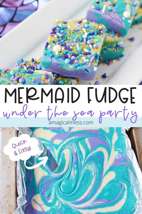 Easy to make mermaid fudge. Add some magic to your life by making some mermaid candy. Get creative and enjoy with your favorite mermaid movies! #mermaid #fudge #candy Mermaid Fudge, Mermaid Sprinkles, Magical Desserts, Mermaid Party Food, Mermaid Drink, Candy Fudge, Mermaid Movies, Fudge Ingredients, Mermaid Theme Birthday Party