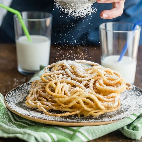 Funnel Cakes Recipe Funnel Cake At Home, Funnel Cake Recipe, Cake At Home, Funnel Cakes, Carnival Food, Summer Fair, Desserts Menu, Funnel Cake, Candy Desserts