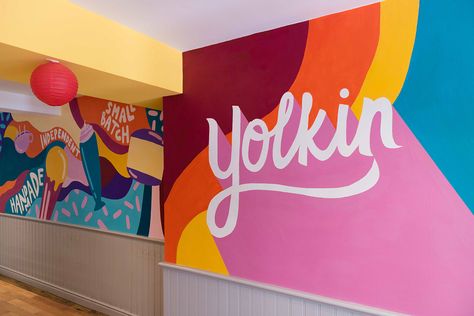 Ice Cream Mural, Wall Typography, Walls Ice Cream, Antique Trunk, Portfolio Design Layout, Geometric Painting, Store Design Interior, Mural Design, Painting Studio