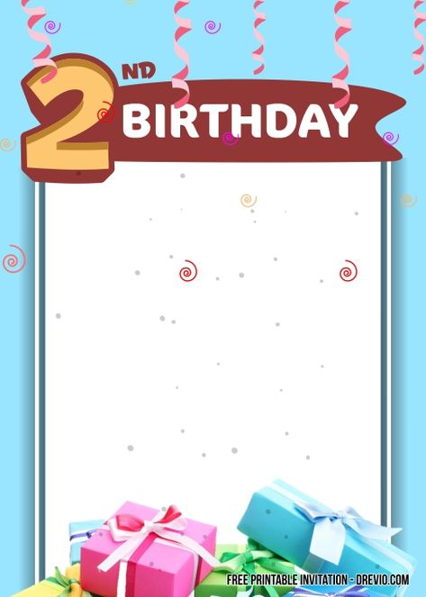 Free FREE Printable 2nd Birthday Invitation Templates 2year Birthday, Free Printable Birthday Invitations, Free Printable Invitations, 2nd Birthday Invitations, Make Your Own Card, Free Invitation Templates, Create Invitations, Birthday Template, Printable Birthday Invitations