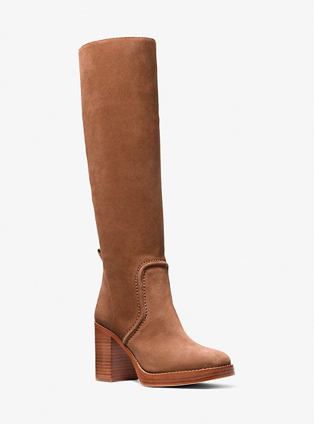 Made from ultra-plush suede, our Hayden boots are a timeless addition to your fall wardrobe. Designed with a knee-high shaft and chunky stacked heel, they’re practical, comfortable and chic. Style them with boho midi dresses or the season’s wide-leg pants for effortless-looking style. Suede Knee High Boots Outfit, Brown Heel Boots, Brown Dress Boots, Slouchy Suede Boots, Petite Clothes, Brown Heeled Boots, Womens Suede Boots, Michael Kors Boots, Suede Boots Knee High