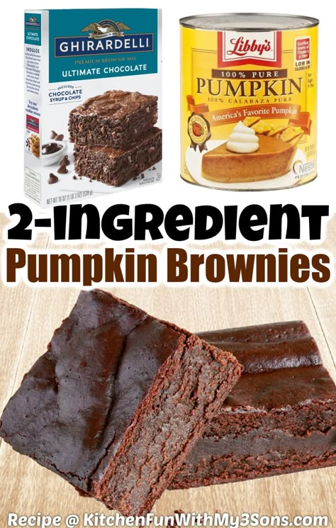 2 ingredient Pumpkin Brownies Pin Brownie With Pumpkin Puree, Brownie Mix With Pumpkin Puree, Brownies Made With Pumpkin Puree, Pumpkin Cocoa Brownies, Brownie Mix And Pumpkin Puree, Pumpkin Puree Brownies, Brownies With Pumpkin, Double Recipe, Pumpkin Cravings