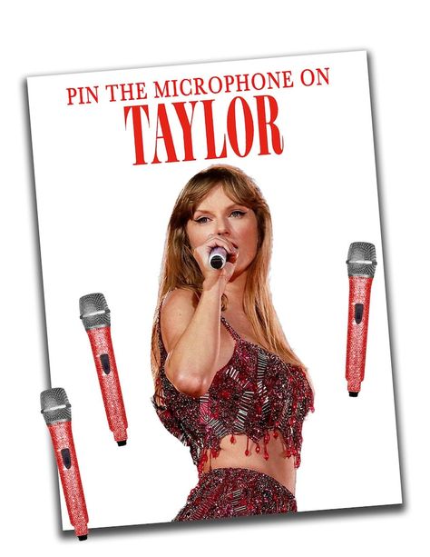 Taylor Swift Pin the Microphone Game, Taylor Swift Party Game, Taylor Swift Eras Game Taylor Swift Karaoke Party, Taylor Swift Birthday Games, Taylor Swift Party Activities, Taylor Swift Party Games, Taylor Swift Games, Taylor Swift Birthday Party Ideas, Swift Party, Dream Birthday, Taylor Swift Party