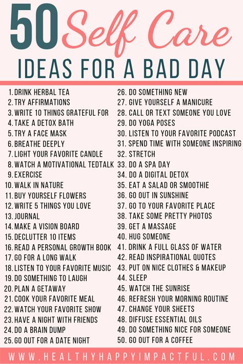 50 Self Care Ideas for a bad day (free printable)! Take care of your mental health with these easy self-care activities and self-care tips to make you feel better. Helpful things to do for women to take care of their mind, body, and soul. #loveyourself #selfcare #selflove #personalgrowth #mentalhealth Selamat Hari Valentine, An Organized Home, Organized Home, Vie Motivation, 52 Weeks, Self Care Activities, Life Tips, Self Care Routine, Blog Tips