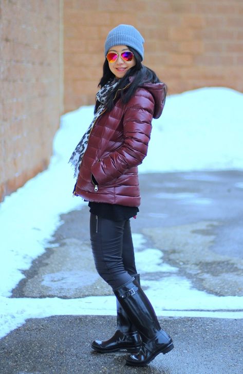 burgundy puffer jacket, Calvin Klein packable jacket, Hunter boots, Express moto leggings, leopard print scarf Burgundy Parka Outfits, Burgundy Puffer Jacket Outfit, Netherlands Outfits, Burgundy Coat Outfit, Parka Outfit Winter, Burgundy Puffer Jacket, Parka Outfit, Burgundy Coat, Old Man Winter