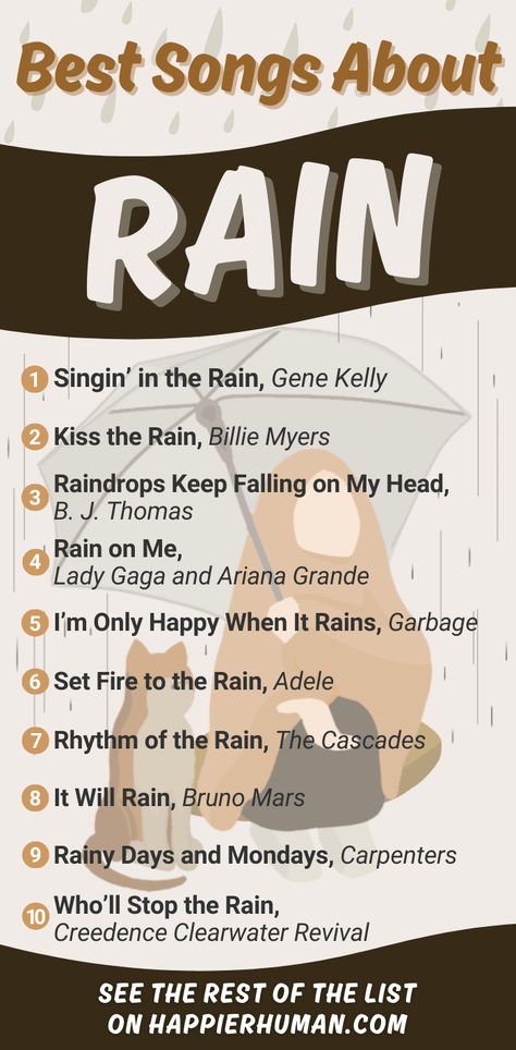 Song Lists For Moods, Music Ideas Song List, Songs About Rain, Good Music Playlist, Rain Playlist, Rainy Day Playlist, Rainy Day Songs, Empowering Songs, Song Lists