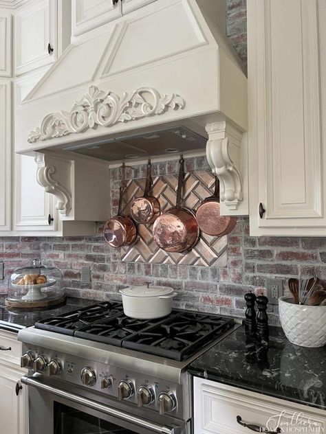 French Country Oven Hood, French Country Kitchen Backsplash, Timeless Decorating, Shallow Cabinets, French Glam, French Country Kitchen Designs, French Farmhouse Style, Modern French Country, Black Countertops