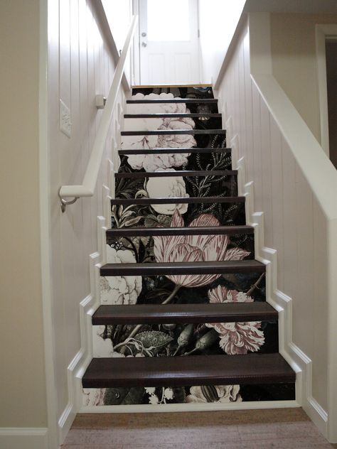 Stair Decals, Vintage Floral Art, Stair Riser, Staircase Makeover, Painted Stairs, Stair Decor, Stair Risers, Pink And White Flowers, Future Ideas