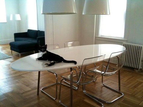 DIning Room - Ikea Gidea tble - Tobias chairs - black cat :-) Tobias Chair Ikea, Ikea Tobias Chair, Tobias Ikea, Ikea Tobias, Tobias Chair, Ikea Dining Table, Ikea Dining Room, Vibe Rooms, Ikea Table