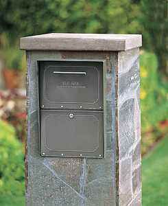 Oasis large locking curbside mailbox is among the very first to be approved by the United States Postmaster General for curbside delivery (USPS Std 7B). Its unique hopper style incoming door can accept small to medium sized parcels. It is finished in a durable powder coat Parcel Mailbox, Stone Mailbox, Brick Mailbox, Parcel Drop Box, Cool Mailboxes, Residential Mailboxes, Mailbox Landscaping, Architectural Mailboxes, Modern Mailbox