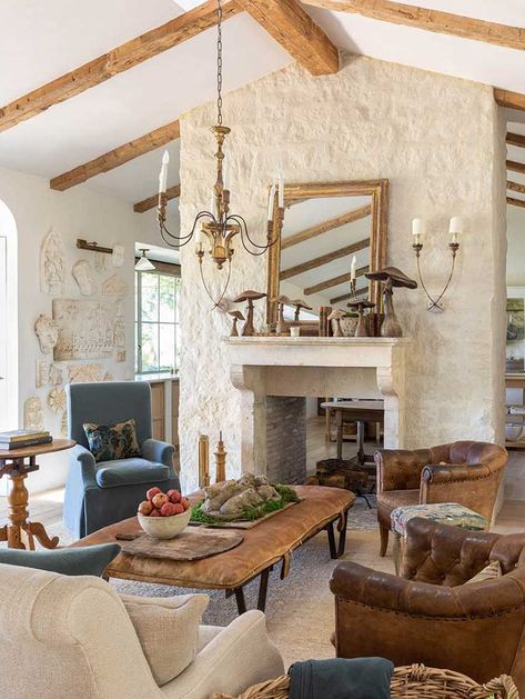 Velvet and Linen Blog | Patina Home & Garden French Limestone Floor, Brooke Giannetti, Patina Farm, Fireplace Frame, European Farmhouse, Luxury Estate, Luxury Collection, Maine House, Interior Design Firms