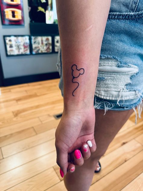 Mickey mouse Disney tattoo idea Mickey Balloons Tattoo, Minnie Mouse Balloon Tattoo, Disney Ballon Tattoos, Mickey Mouse Balloon Tattoo, Mickey Ears Tattoo, Disney Balloon Tattoo, Tattoo Ideas Female Disney, Mickey Balloon Tattoo, Small Disney Tattoo