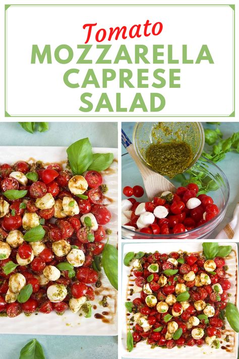 Tomato Mozerella And Basil, Mozzarella And Tomato Appetizer, Mozerella And Tomato, Tomato Pesto Mozzarella, Caprese Salad With Pesto, Easy Caprese Salad, Mozzarella Tomato Basil, Tomato And Mozzarella Salad, Roasted Tomato Salad