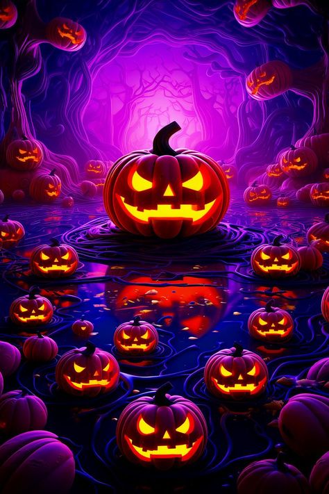 Blacklight Halloween, Aesthetic Halloween Wallpaper, Happy Halloween Gif, Halloween Live Wallpaper, Spooky Halloween Pictures, Stuffed Pumpkin, Happy Halloween Pictures, Pumpkin Wallpaper, Halloween Wallpaper Backgrounds