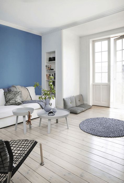 Singing the blues in a Danish apartment Interior Paint Colors For Living Room, Pantone 2016, Living Room Wall Color, Beach House Living Room, Scandi Interiors, Paint Colors For Living Room, Blue Rooms, Beautiful Living Rooms, Scandinavian Home