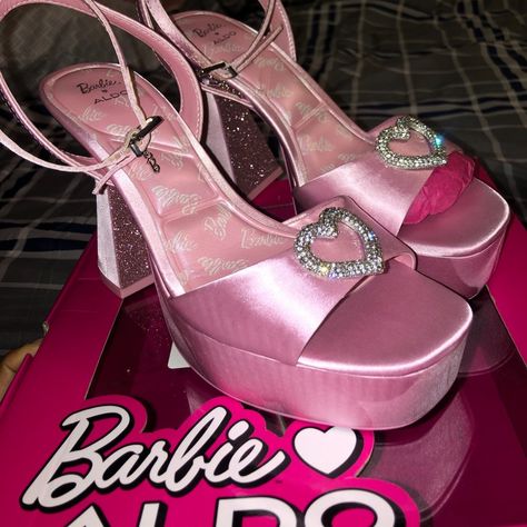 New! Never Worn! Limited Edition Barbie X Aldo Platform Heels. These Ultra High Heels Feature A Buckle Closure And Adjustable Strap For A Secure Fit. The Stylish Metal Ornament Adds A Touch Of Glam To The Pink Synthetic Upper Material. The Open Square Toe And 1.25 Inch Platform Height Make For A Comfortable Fit. Perfect For Any Barbie Fan Heels Unique, Big Heels, Bratz Shoes, 2000s Heels, Sparkley Heels, Pink Heels Outfit, Platform Heels Outfit, Y2k Heels, Fuchsia Heels