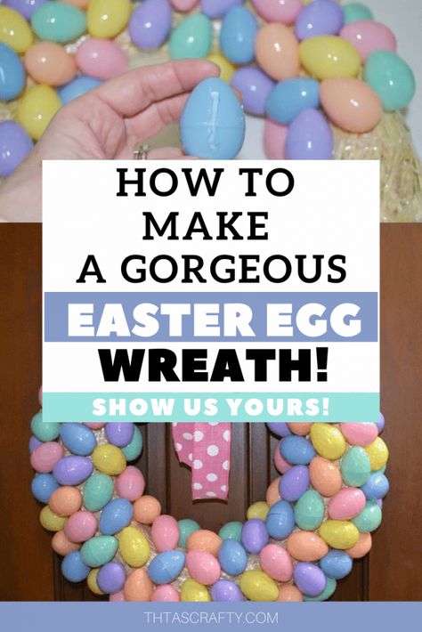 Diy Easter Egg Wreath, Wreath Diy Easy, Easter Egg Wreath Diy, Simple Easter Eggs, Easter Crafts Dollar Store, Egg Wreath, Easter Wreath Diy, Easter Egg Wreath, Easter Bunny Basket