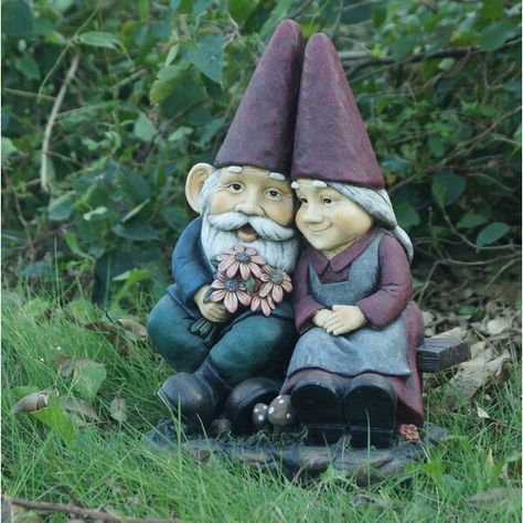 Enhance your home and garden with this Gnome Statue Decoration. Couple On Bench, Gnome Couple, Rock Fountain, Old Couple, Garden Gnomes Statue, Statue Decoration, Gnome Statues, Garden Gnomes, Old Couples