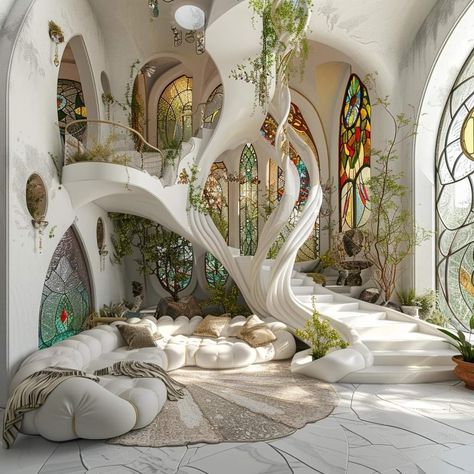 Fantasy House Interior Art, Dreamscape Architecture House, Soft Surrealism Interior Design, Real Life Fantasy House, Weird Architecture Unusual Homes, Earthship Home, Unique House Design, Fantasy Homes, Cob House