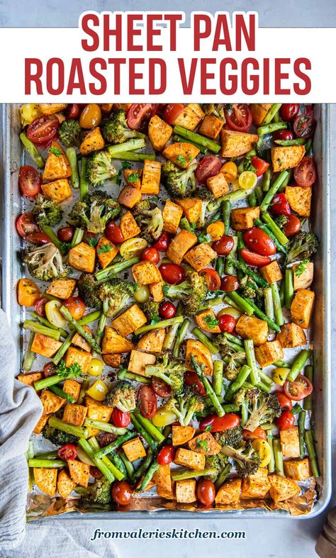 These Sheet Pan Roasted Vegetables are seasoned and cooked to perfection in the oven. These colorful roasted vegetables are a healthy and delicious side dish or an easy addition to your weekly meal prep routine. #veggies #mealprep #sidedish Sheet Pan Roasted Vegetables, Pan Roasted Vegetables, Roasted Veggies In Oven, Oven Vegetables, Roasted Vegetables Oven, Weekly Meal Prep, Sheet Pan Dinners Recipes, Baked Veggies, Roasted Vegetable Recipes