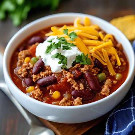 Easy Turkey Chili recipe packed with lean ground turkey, beans, and spices for a hearty, healthy meal in under an hour. Chili With Turkey Meat, Ground Turkey Chili Recipe Easy, Ground Turkey Chili Crockpot, Simple Turkey Chili Recipe, Easy Turkey Chili Recipe, Heart Healthy Meals, Spicy Turkey Chili, Ground Turkey Chili Recipe, Turkey Black Bean Chili