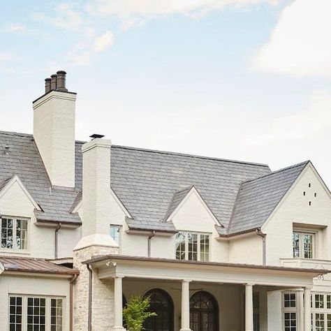 Farmhouse Exteriors, Exterior Materials, Exterior Facade, Rear Elevation, Architectural Designer, Light Brick, European Farmhouse, White Windows, Three Brothers