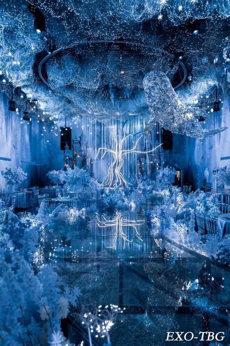 Corpse Bride Wedding, Debut Theme, Debut Ideas, Wedding Hall Decorations, Wedding Backdrop Design, Blue Magic, Wedding Hall, Hall Decor, Backdrop Design