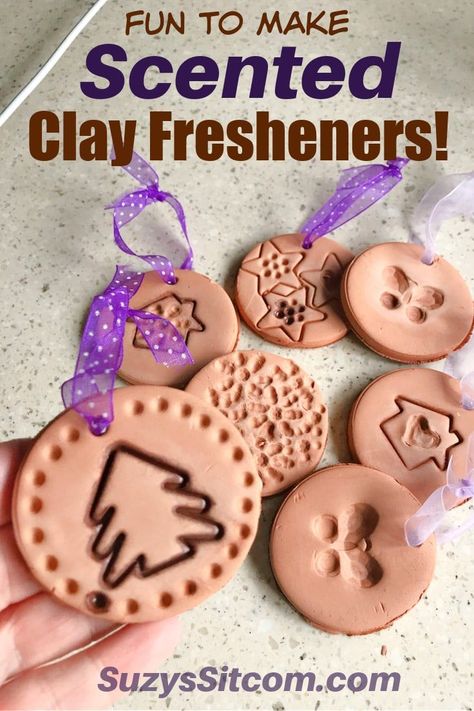 Try this easy craft idea for your home! Scented clay fresheners are easy to make with air dry clay and essential oils! Learn how to make this pretty and practical DIY on Ideas for the Home by Kenarry! #IdeasForTheHome #Kenarry Air Dry Clay Car Diffuser, Air Dry Clay Air Freshener, Clay Air Freshener Diy, Diy Essential Oil Diffuser, Car Air Freshener Diy, Scented Ornaments, Aroma Stone, Clay Pen, Diy Air Freshener