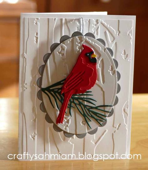 Cardinal Christmas Cards, Cas Christmas Cards, Spellbinders Christmas Cards, Cardinal Cards, Cardinal Christmas, Fun Christmas Cards, Stamped Christmas Cards, Simple Christmas Cards, Ornament Card