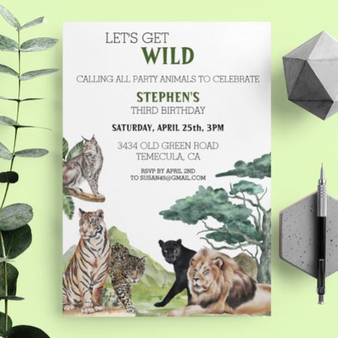 $2.98 | Lion Big Cats Jungle Safari Wild Birthday #invitation, jungle, animal, birthday, black panther, wild one birthday, lion, cat, tiger, lion birthday invitation Lion Birthday Invitations, Cat Birthday Invitations, Modern Birthday Party, Wild One Birthday Invitations, Lion Birthday, Tiger Birthday, Lion Cat, Jungle Birthday, Cat Themed Gifts