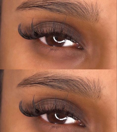 Brown Lash Extensions Black Women, Long Natural Lashes Black Women, Cat Hybrid Lashes, Brown Lashes Black Women, Brown Lashes On Dark Skin, Cat Eye Lashes Black Women, Lashes On Black Women, Classic Lash Extensions Black Women, Lash Extensions Black Women