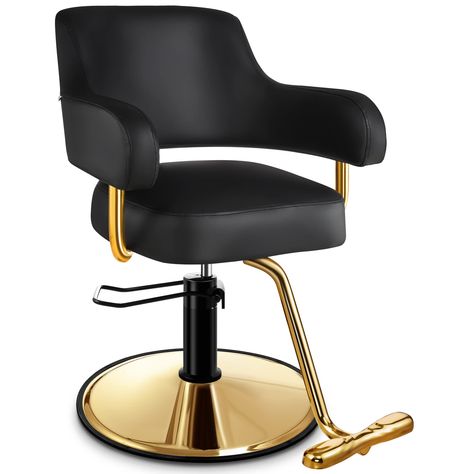 PRICES MAY VARY. 💕【𝐂𝐨𝐦𝐟𝐨𝐫𝐭𝐚𝐛𝐥𝐞 𝐒𝐞𝐚𝐭𝐢𝐧𝐠】- Baasha gold salon chair is designed to provide comfortable seating for long periods of time, making it perfect for salon services such as haircuts and styling. The seat and backrest are padded and upholstered in a soft, plush material, and the chair features an adjustable height and 360°swivel to ensure that clients can find the perfect position. 💕【𝐀𝐭𝐭𝐫𝐚𝐜𝐭𝐢𝐯𝐞 & 𝐒𝐭𝐲𝐥𝐢𝐬𝐡 𝐃𝐞𝐬𝐢𝐠𝐧】- This salon chair is not only functi