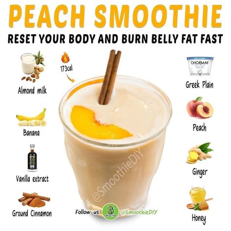 Smoothie Recipes Peach, Peach Breakfast Smoothie, Healthy Peach Smoothie, Peach Breakfast Smoothie Healthy, Peach Smoothie With Yogurt, Peach Protein Smoothie, Glow Juice, Easy Healthy Smoothie Recipes, Peach Smoothie Recipes