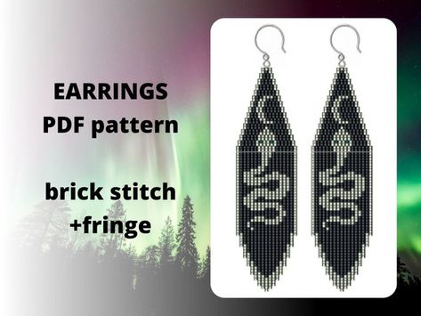 Fringe Earring Pattern, Brick Stitch Earring, Pattern Snake, Seed Bead Earring, Earring Video, Fringe Earring, Beaded Patterns, Seed Bead Pattern, Beaded Earrings Native